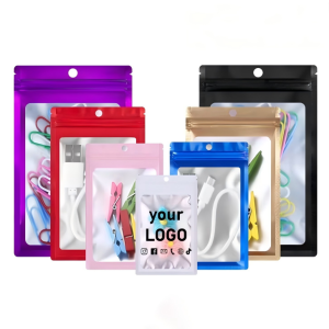 100 colorful aluminum foil ziplock bags for jewelry storage, matte bags, sealed gift packaging bags, printed logo
